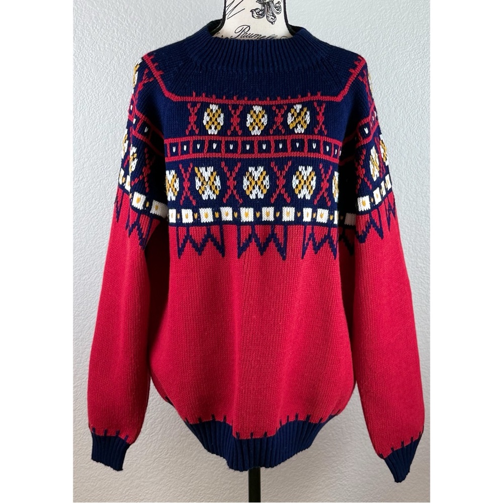 Vintage JC Penney Fair Isle Nordic Crew Neck Sweater Knit Acrylic Large